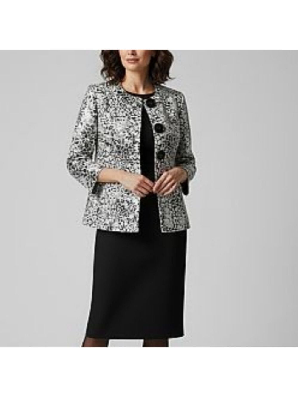 JM Collection Women's Black and White Patterned Coat Size M